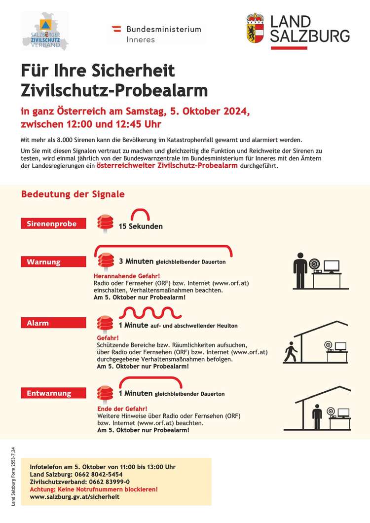 Zivilschutz Probealarm in Österreich