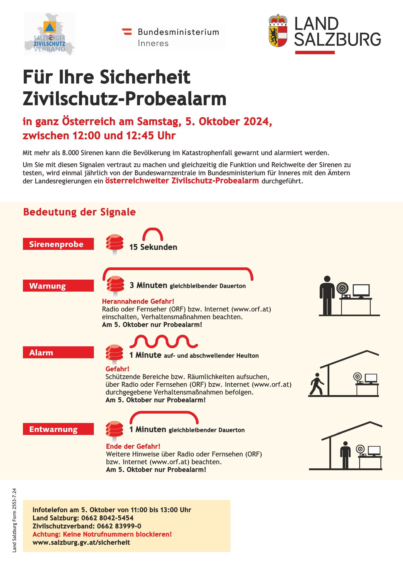 Zivilschutz Probealarm in Österreich