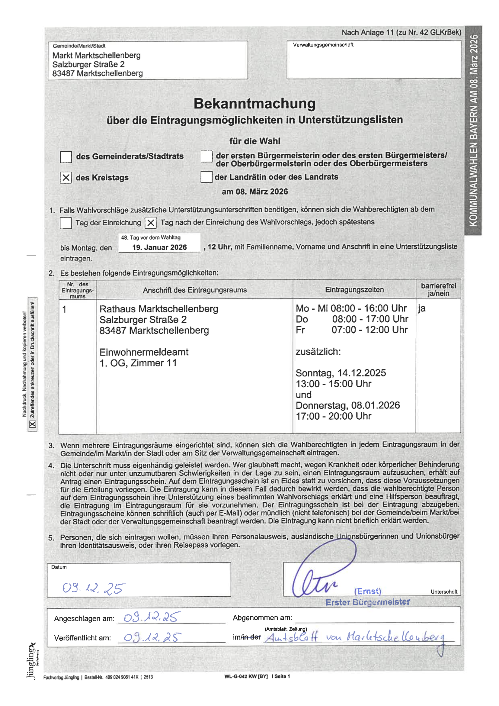 Bekanntmachung Eintragungsmöglichkeit Kreistag Bekanntmachung Eintragungsmöglichkeit Kreistag